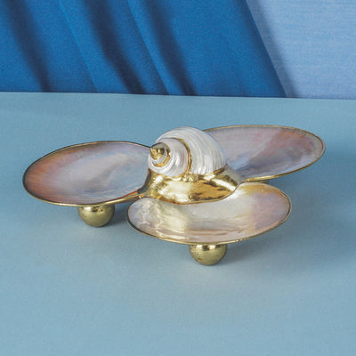 Mother of Pearl Triple Utility Dish with White Turbo Gold Plated - TESOROS