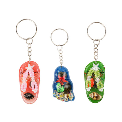 Laminated Key Chain with Beads and Shell - Slipper Design - TESOROS
