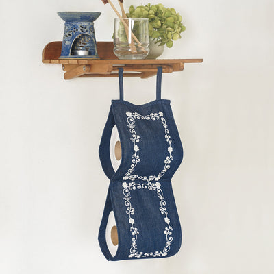 Denim Tissue Roll Holder with Bullion Embroidery - TESOROS