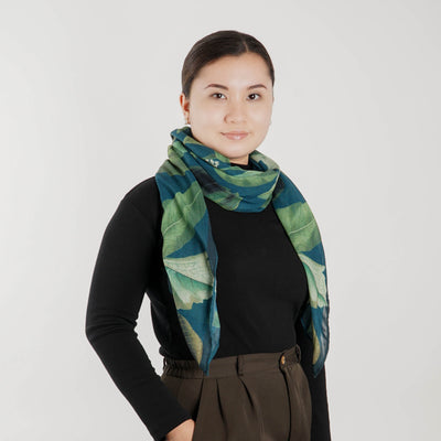Scarf - Forest Leaves Illustration Teal - TESOROS