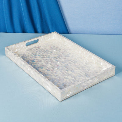 Silver White Mother of Pearl Solid Tray with Handle - TESOROS