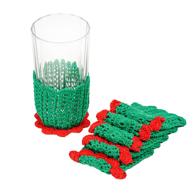 Christmas Crochet Glass Huggers Set of 6 Green/Red - TESOROS
