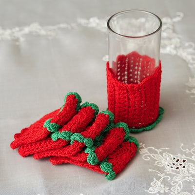 Christmas Crochet Glass Huggers Set of 6 Red/Green - TESOROS
